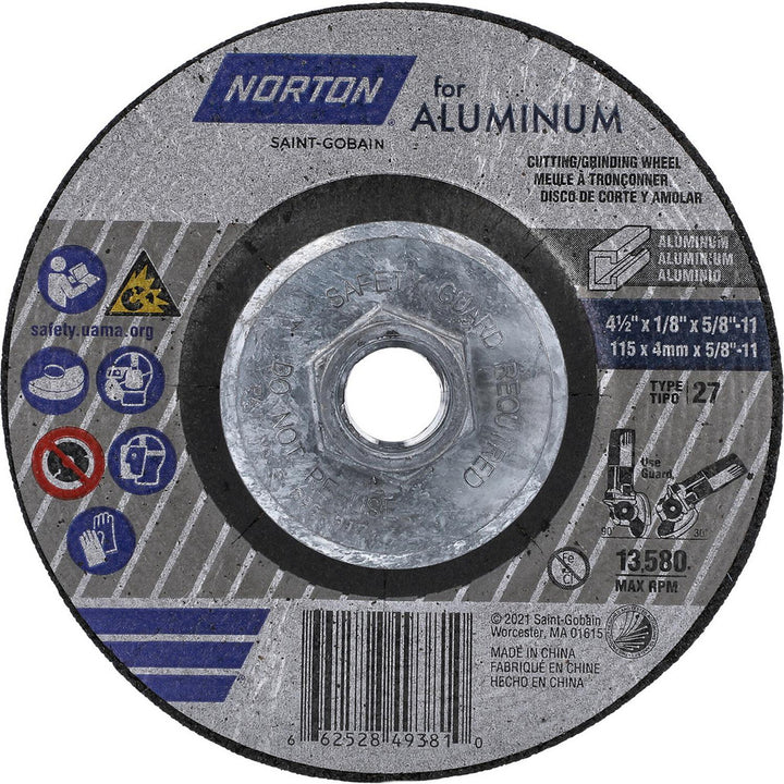 4-1/2 x 1/8" 20-Grit Aluminum Oxide Grinding & Cutoff Wheel - Norton 66252849381