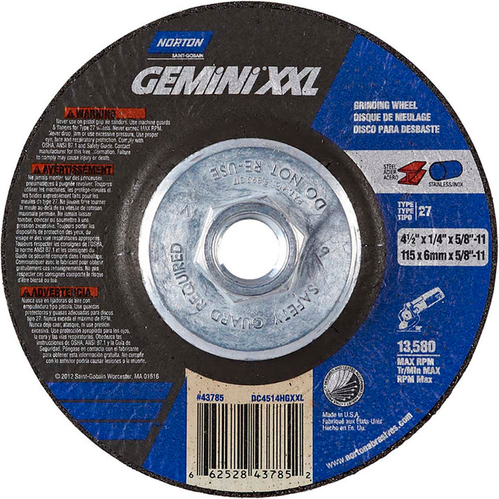 4-1/2 x 1/4" 24-Grit Aluminum Oxide Grinding & Cutoff Wheel - Norton 66252843785