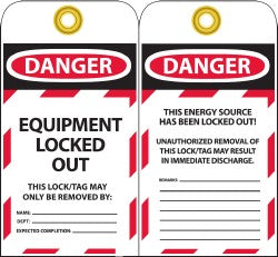 EQUIPMENT LOCKED OUT THIS LOCK/TAG MAY ONLY BE REMOVED BY: N Tag - AccuformNMC LOTAG37-25