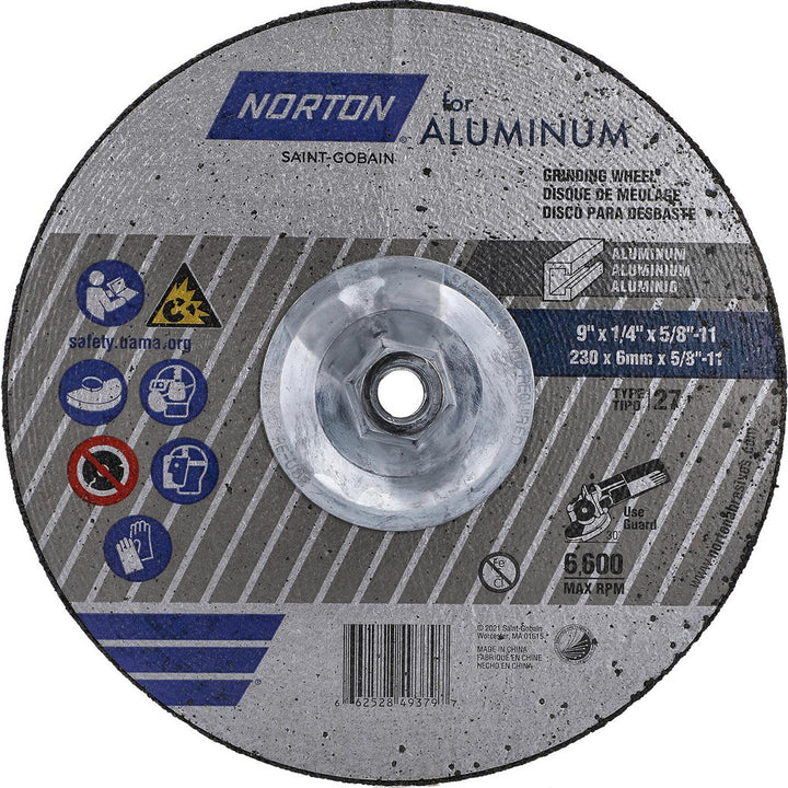 9 x 1/4" 20-Grit Aluminum Oxide Grinding & Cutoff Wheel - Norton 66252849379