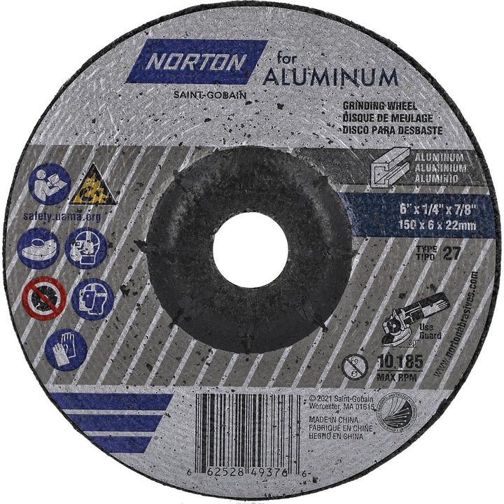 6 x 1/4" 20-Grit Aluminum Oxide Grinding & Cutoff Wheel - Norton 66252849376