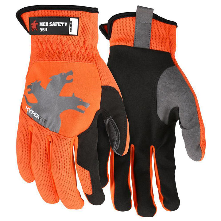 Medium Black; Orange Synthetic Leather Mechanic's & Lifting Gloves - MCR Safety 954M