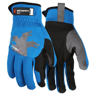 Large Black; Blue Synthetic Leather Mechanic's & Lifting Gloves - MCR Safety 951L