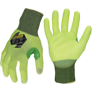 Large High-Visibility Yellow Hardened Yarn Cut, Puncture & Abrasion-Resistant Gloves - ironCLAD KKC2PU-Y-04-L