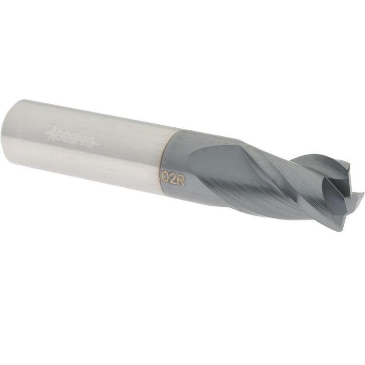 3/8" 3-Flute Solid Carbide Corner Radius End Mill, AlTiN - Accupro 12179678