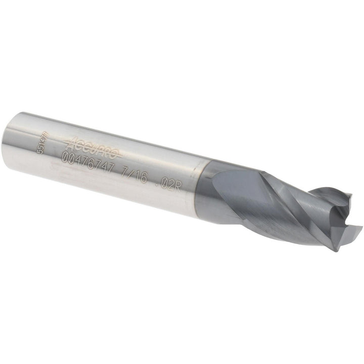 7/16" 3-Flute Solid Carbide Corner Radius End Mill, AlTiN - Accupro 12176688
