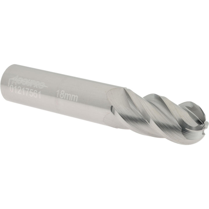 0.7087" 4-Flute Solid Carbide Ball End Mill - Accupro 12184700