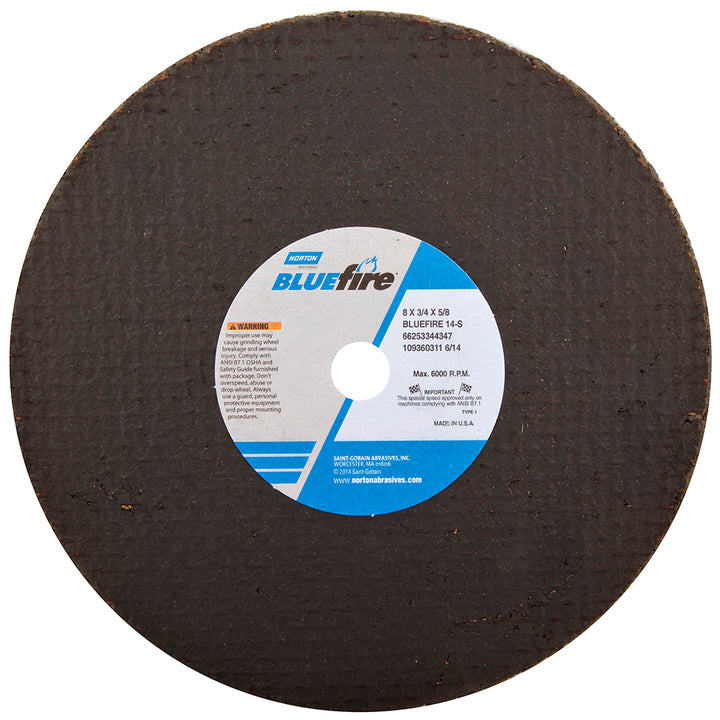 8 x 3/4" 14-Grit Zirconia Alumina Grinding & Cutoff Wheel - Norton 66253344347