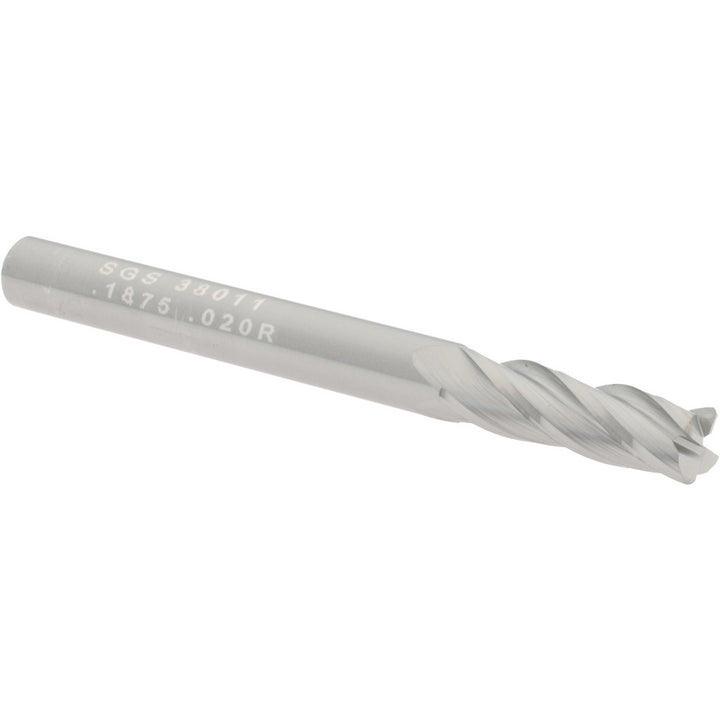 3/16" 4-Flute Solid Carbide Corner Radius End Mill - SGS 38011