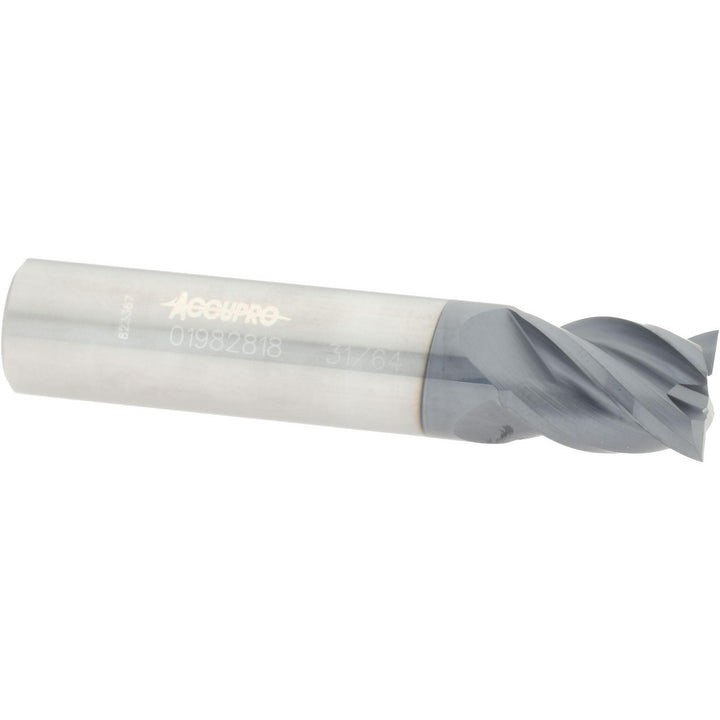 31/64" 4-Flute Solid Carbide Square End Mill, AlTiN - Accupro 12182927