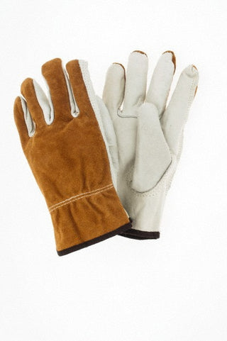 Large Beige; Brown Cowhide Leather General Purpose Gloves - MCR Safety 3205L