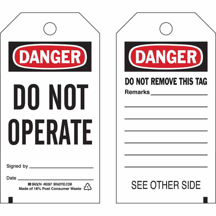 DO NOT OPERATE SIGNED BY: DATE: (Front) Tag - Brady 65367