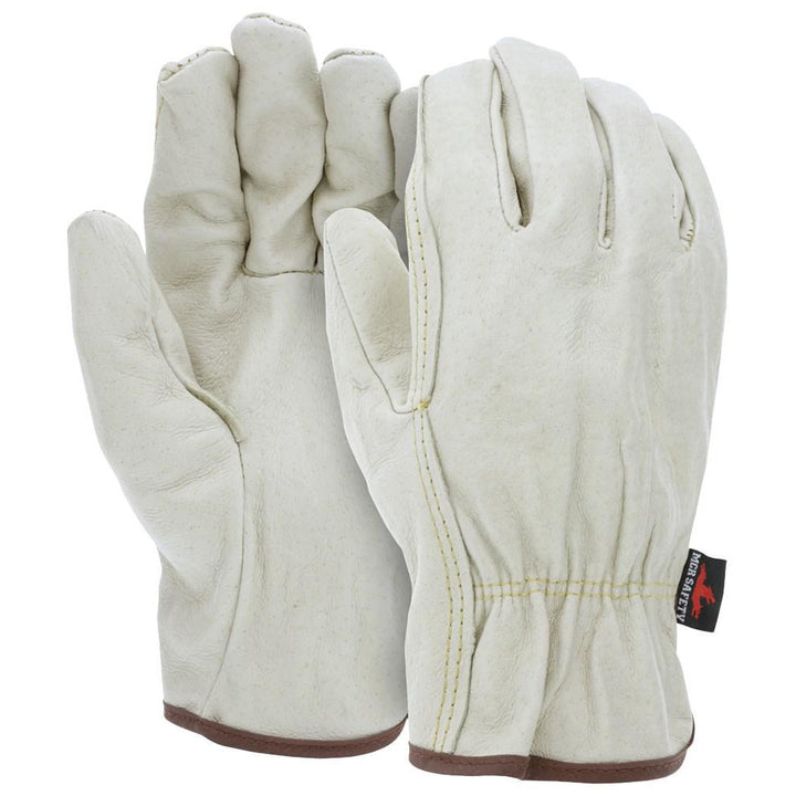 Large Beige; Brown Pigskin Leather General Purpose Gloves - MCR Safety 3410L