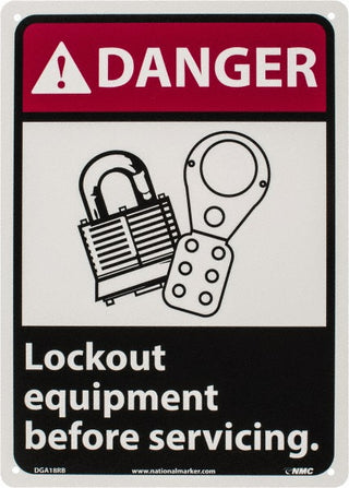 Lock out equipment before servicing. Sign - AccuformNMC DGA18RB