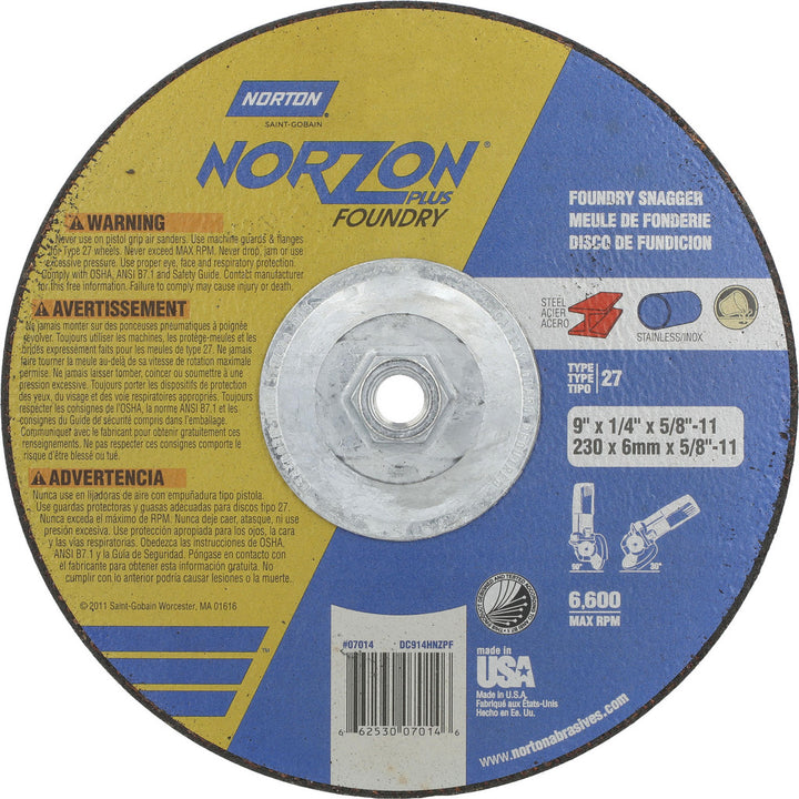 9 x 1/8" Ceramic Alumina Grinding & Cutoff Wheel - Norton 66253048897