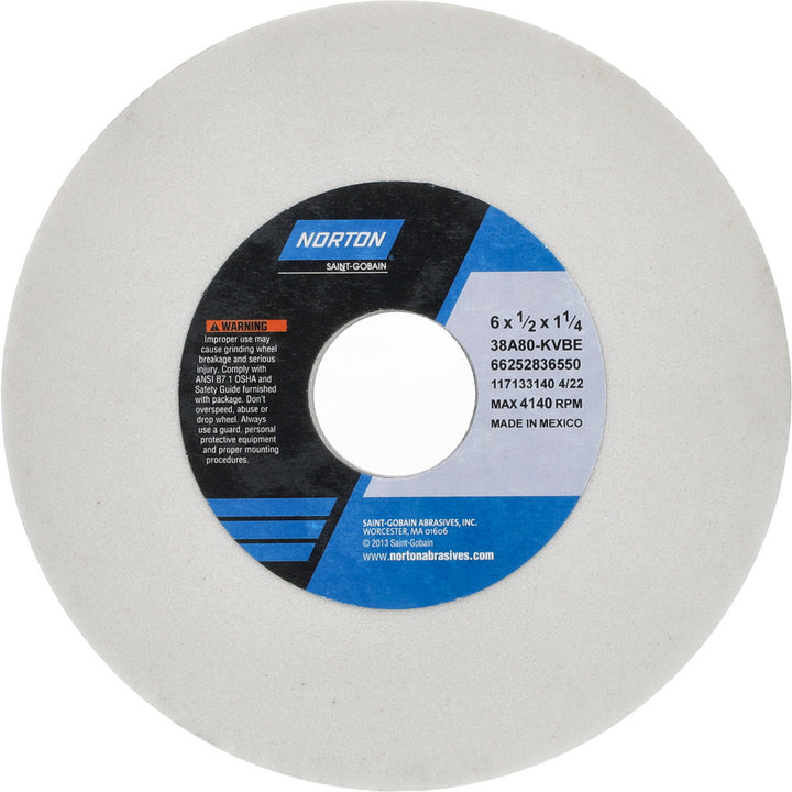 6 x 1/2" 80-Grit Aluminum Oxide Grinding & Cutoff Wheel - Norton 66252836550