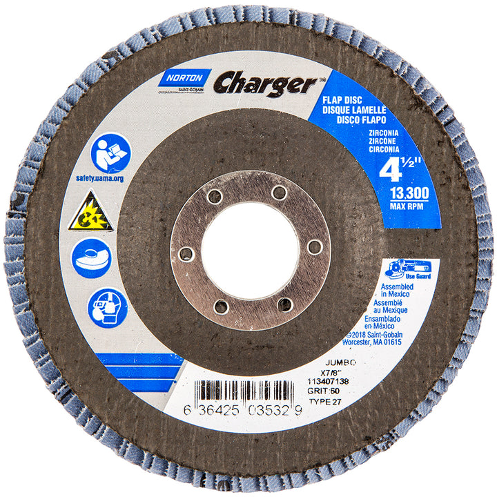 4-1/2" 60-Grit Zirconia Alumina Disc - Norton 63642503532