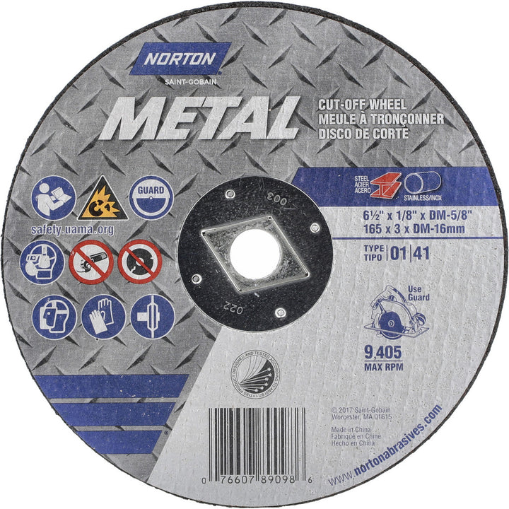 6-1/2 x 1/8" Aluminum Oxide Grinding & Cutoff Wheel - Norton 07660789098