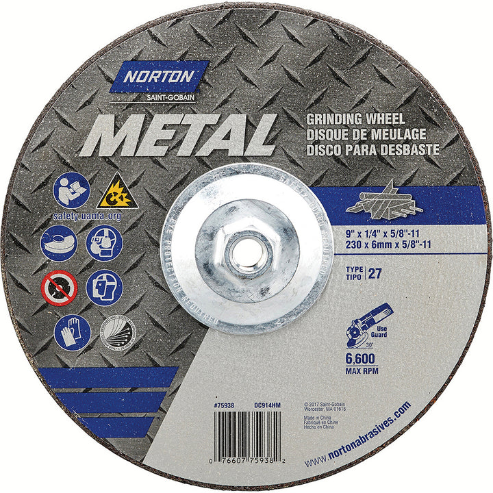 9 x 1/4" 24-Grit Aluminum Oxide Grinding & Cutoff Wheel - Norton 07660775938