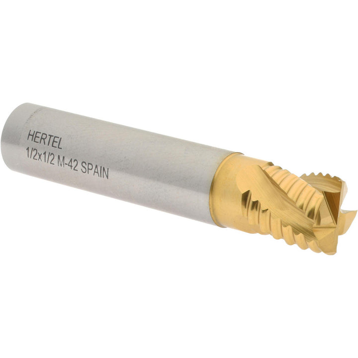 0.5000" 4-Flute Cobalt Single End Mill, TiN - Hertel 06822225