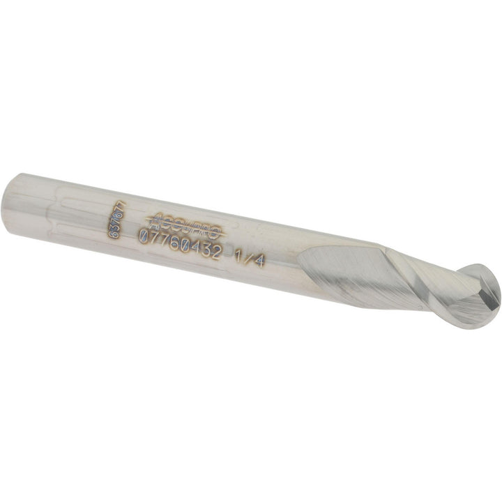 1/4" 2-Flute Solid Carbide Ball End Mill - Accupro 12184127