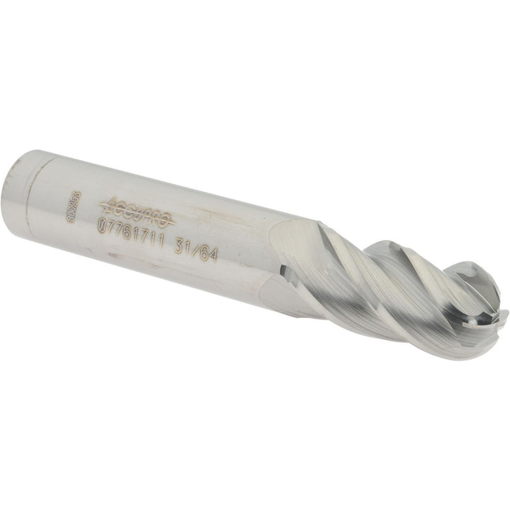 31/64" 4-Flute Solid Carbide Ball End Mill - Accupro 12184679