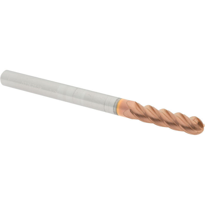 3/16" 4-Flute Solid Carbide Ball End Mill, TiCN - Accupro 12184866