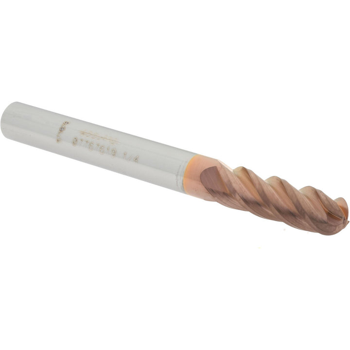 1/4" 4-Flute Solid Carbide Ball End Mill, TiCN - Accupro 12184617