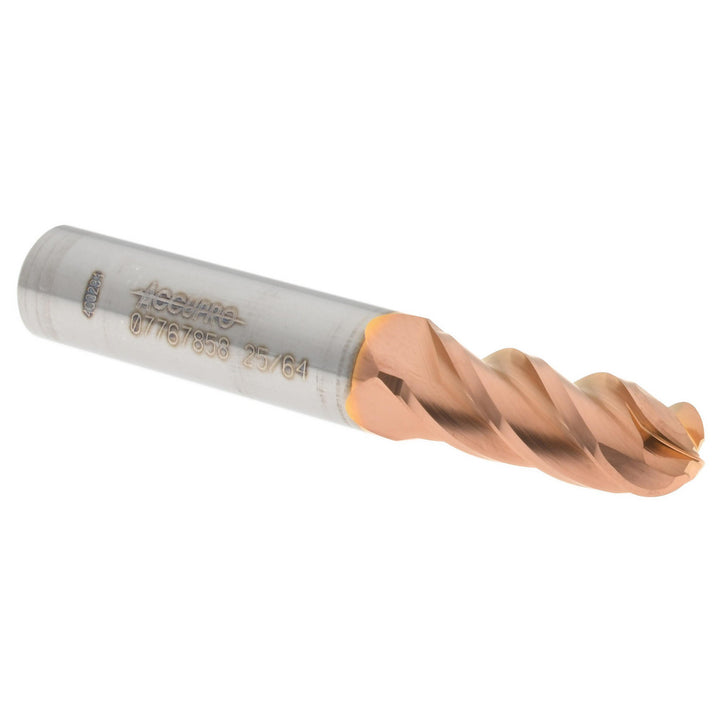 25/64" 4-Flute Solid Carbide Ball End Mill, TiCN - Accupro 12184653