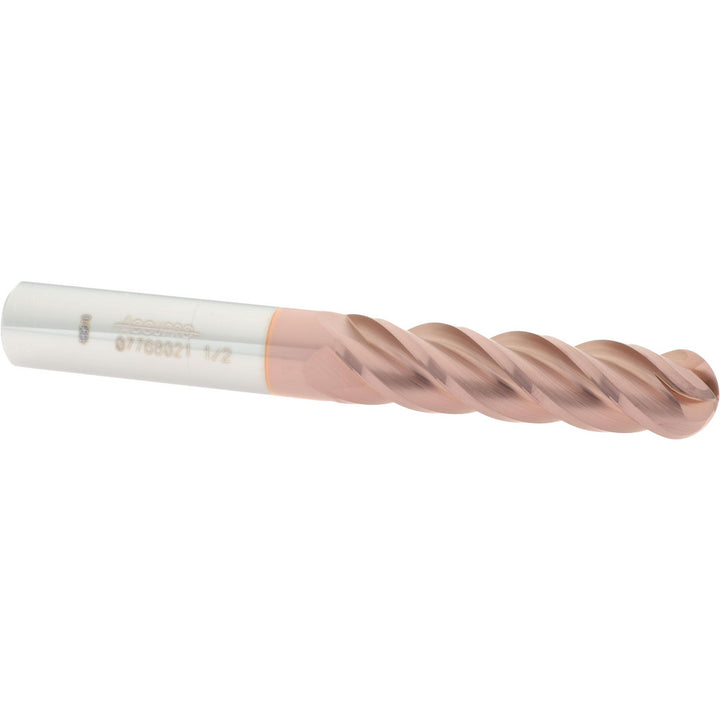 1/2" 4-Flute Solid Carbide Ball End Mill, TiCN - Accupro 12184881