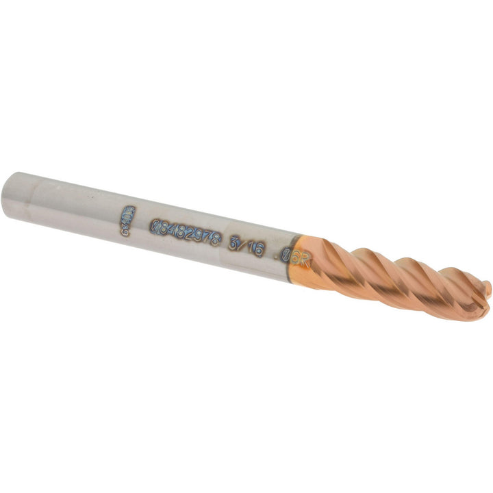 3/16" 4-Flute Solid Carbide Corner Radius End Mill, TiCN - Accupro 12182425