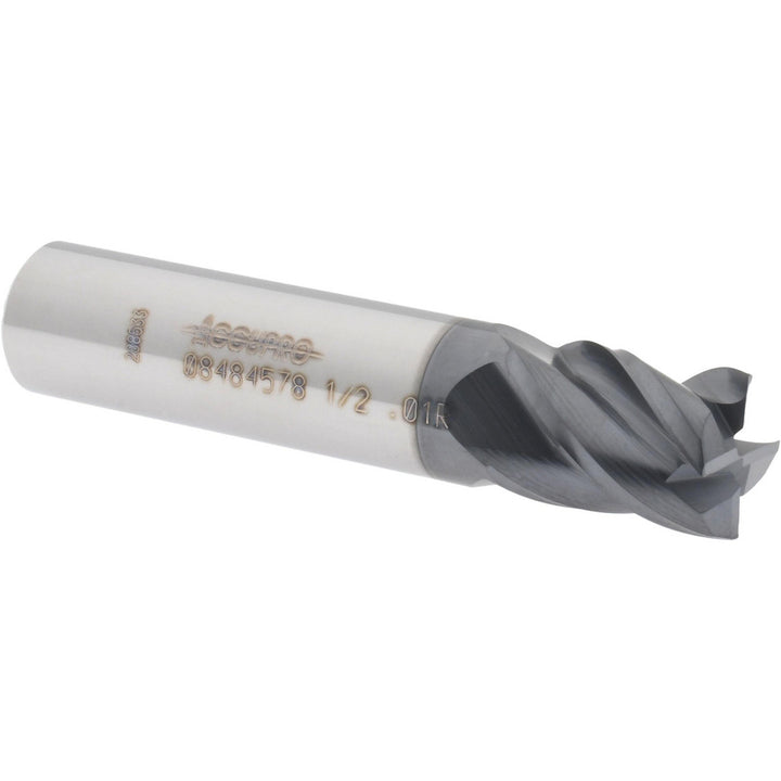 1/2" 4-Flute Solid Carbide Corner Radius End Mill, AlTiN - Accupro 12182947
