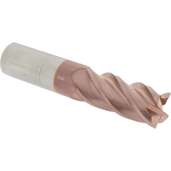 1" 4-Flute Solid Carbide Corner Radius End Mill, TiCN - Accupro 12182979