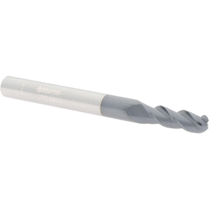 7/32" 3-Flute Solid Carbide Ball End Mill, AlTiN - Accupro 12184345