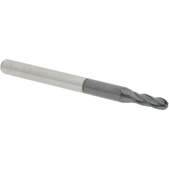 3/32" 4-Flute Solid Carbide Ball End Mill, AlTiN - Accupro 12184564