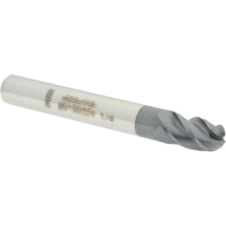 1/4" 4-Flute Solid Carbide Ball End Mill, AlTiN - Accupro 12184780