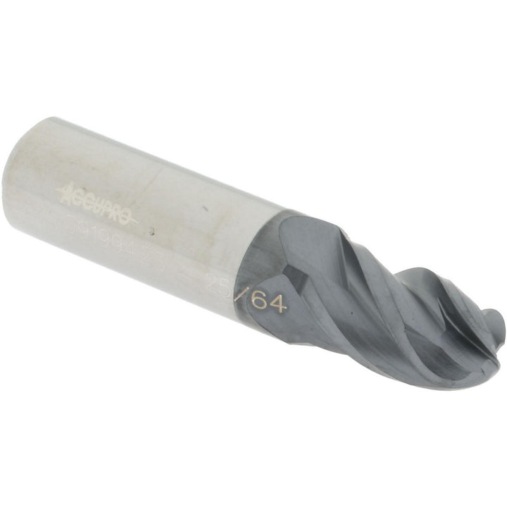 25/64" 4-Flute Solid Carbide Ball End Mill, AlTiN - Accupro 12184819