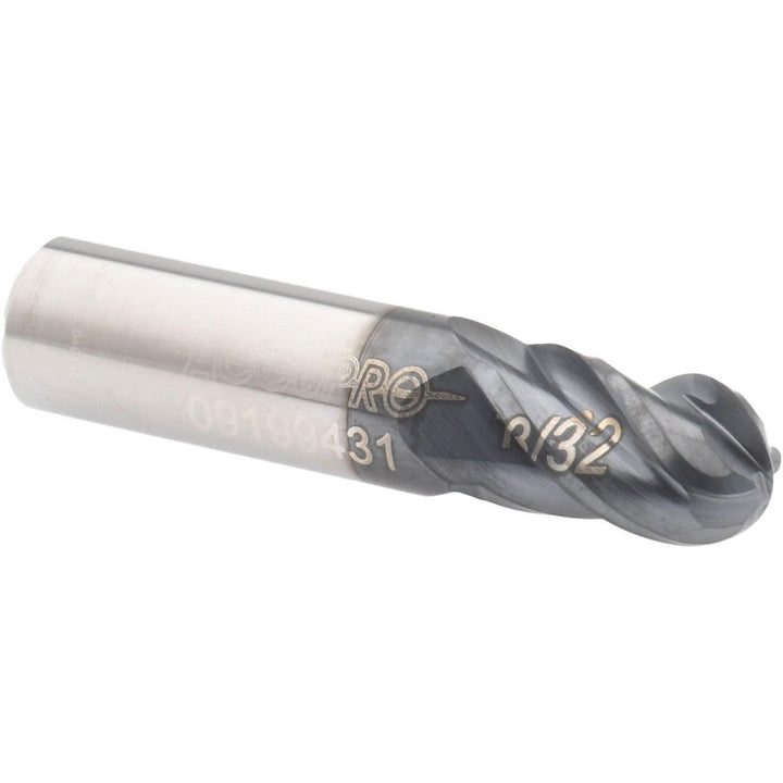 13/32" 4-Flute Solid Carbide Ball End Mill, AlTiN - Accupro 12184822