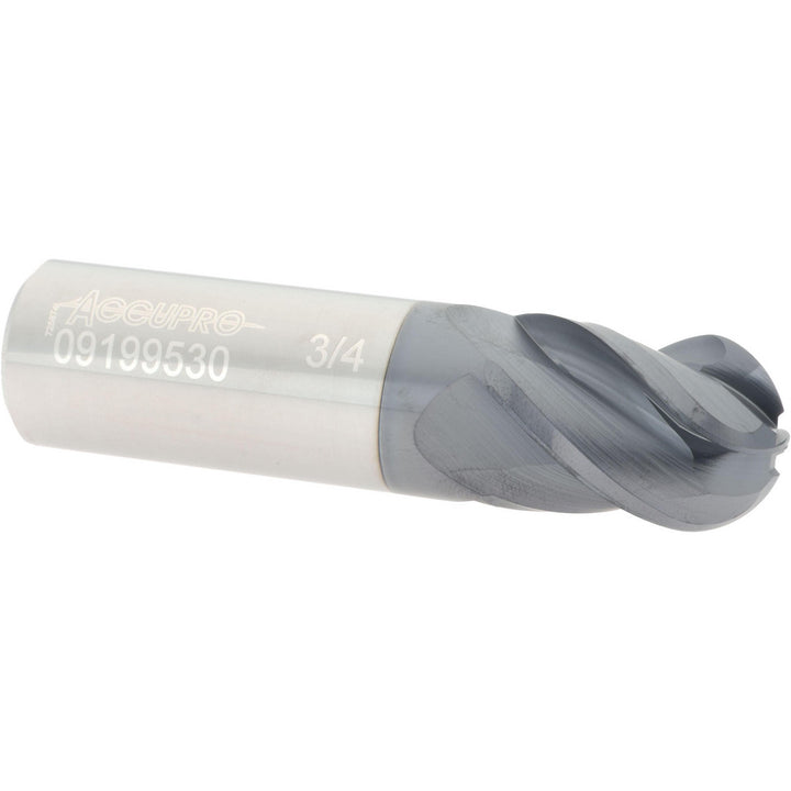 3/4" 4-Flute Solid Carbide Ball End Mill, AlTiN - Accupro 12184858