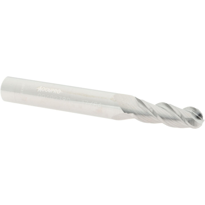 17/64" 3-Flute Solid Carbide Ball End Mill - Accupro 12184352
