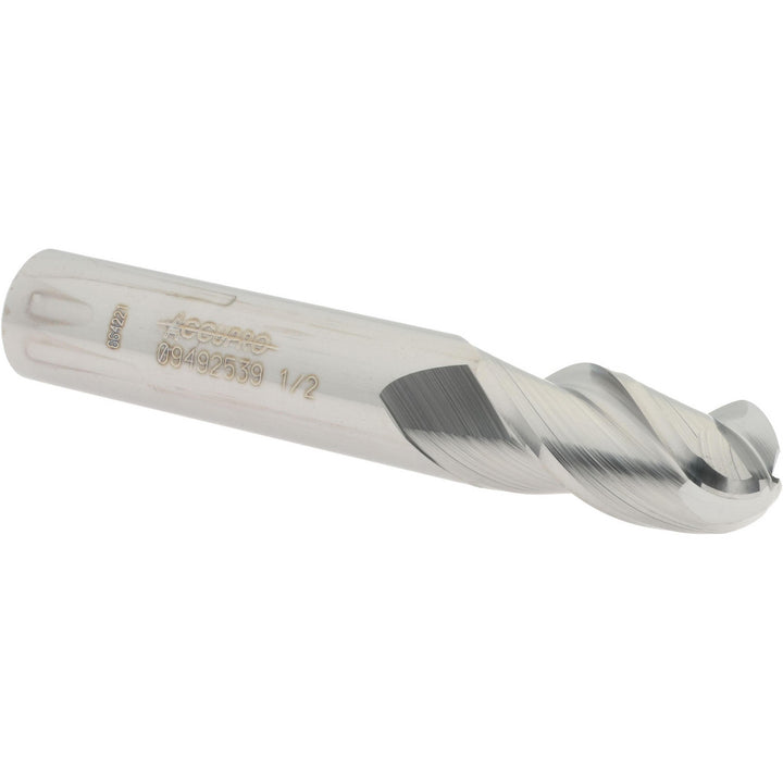 1/2" 3-Flute Solid Carbide Ball End Mill - Accupro 12184397
