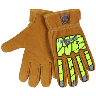 Large Tan; High-Visibility Lime Leather Mechanic's Gloves - MCR Safety PD3430L