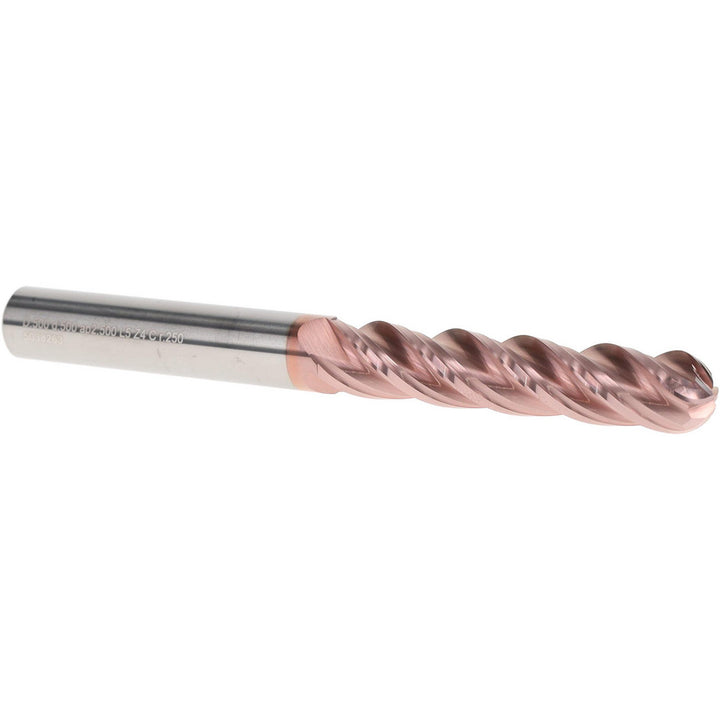 1/2" 4-Flute Solid Carbide Ball End Mill, TiAlCN - Iscar 3398314