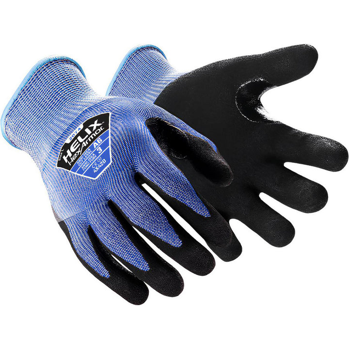 X-Large Black; Blue HPPE; Fiberglass Blend; Steel General Purpose Gloves - HexArmor. 2074-XL (10)