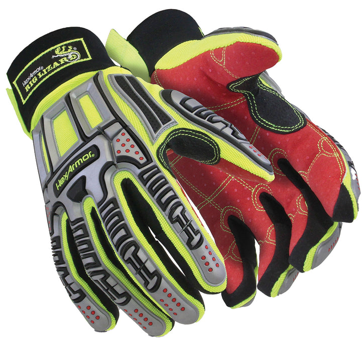 Small Gray; Red; High-Visbility Yellow Synthetic Leather Mechanic's Gloves - HexArmor. 2028X-S (7)