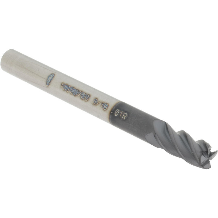 3/16in" 4-Flute Solid Carbide Corner Radius End Mill, AlTiN+ - Accupro 14556360