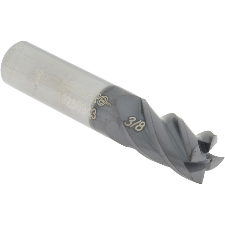 3/8" 4-Flute Solid Carbide Square End Mill, AlTiN+ - Accupro 14505812