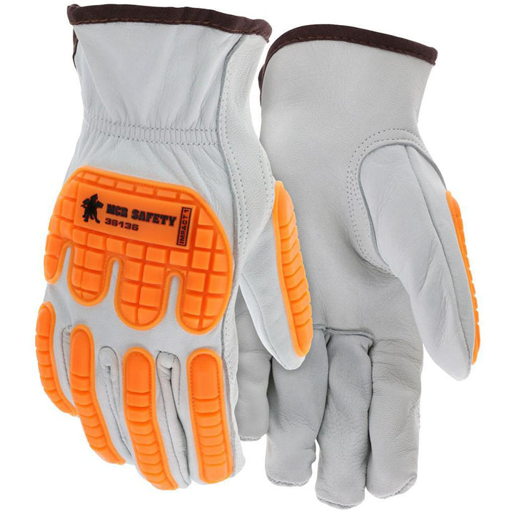 X-Large White; Brown Goatskin Leather General Purpose Gloves - MCR Safety 36136XL