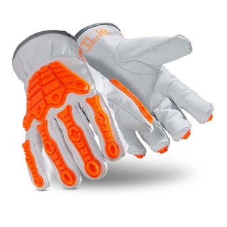 3X-Large Orange; White Leather; HPPE; Steel Cut & Puncture-Resistant; Impact-Resistant Gloves - HexArmor. 4067-XXXL (12)