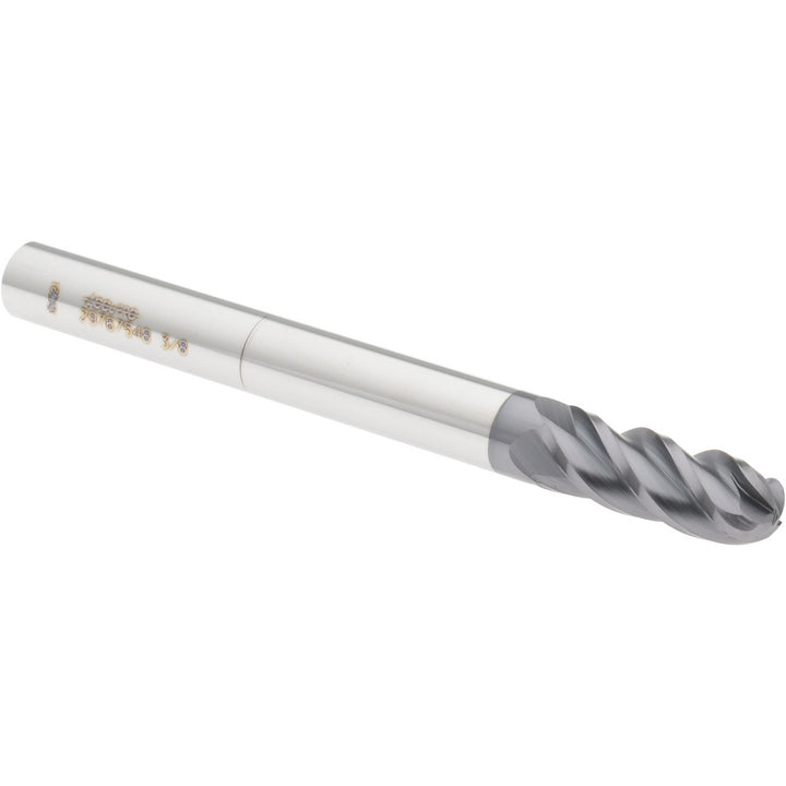 3/8" 4-Flute Solid Carbide Ball End Mill, AlTiN+ - Accupro 14788714